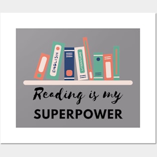 "Reading is my Super Power" Bookshelf T-Shirt - Book Lover Gift Posters and Art